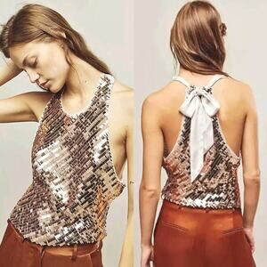 Free People Disco Fever Cami Top Champagne Size S